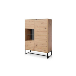 Amber Oak Artisan Display Cabinet With Black Metal Legs