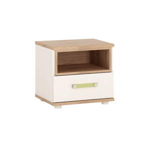 4KIDS 1-Drawer Bedside Cabinet - Light Oak & White High Gloss Finish