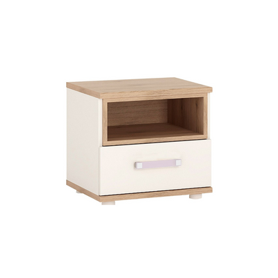 4KIDS 1-Drawer Bedside Cabinet - Light Oak & White High Gloss Finish