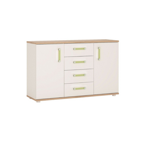 4KIDS 2 Door 4 Drawer Sideboard - Light Oak & White High Gloss Finish