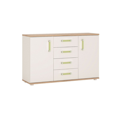 4KIDS 2 Door 4 Drawer Sideboard - Light Oak & White High Gloss Finish