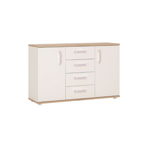 4KIDS 2 Door 4 Drawer Sideboard - Light Oak & White High Gloss Finish