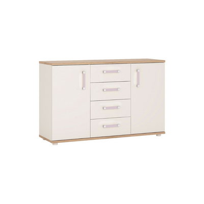 4KIDS 2 Door 4 Drawer Sideboard - Light Oak & White High Gloss Finish