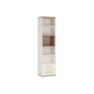 4KIDS Tall 2 Drawer Bookcase in Light Oak and White High Gloss