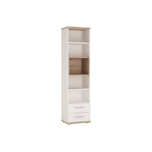4KIDS Tall 2 Drawer Bookcase in Light Oak and White High Gloss