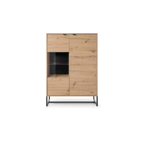 Amber Oak Artisan Display Cabinet With Black Metal Legs