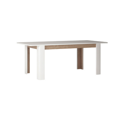 Chelsea Living Extending Dining Table in white with an Truffle Oak Trim