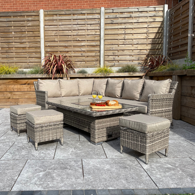 Frida Outdoor Rattan Corner Dining Set with Lift Table/ Ice Bucket