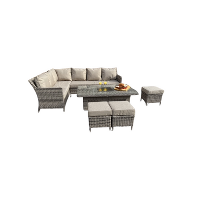 Frida Outdoor Rattan Corner Dining Set with Lift Table/ Ice Bucket