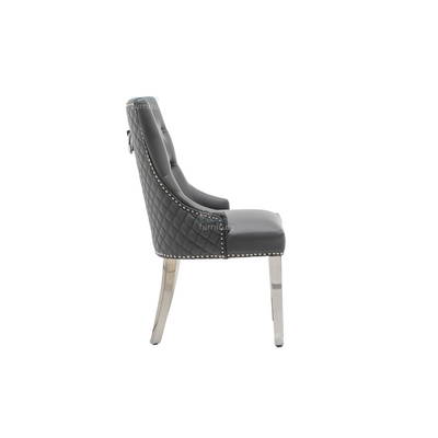 Weston PU Round Knocker Tufted Back Chair - Grey