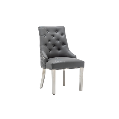 Weston PU Round Knocker Tufted Back Chair - Grey