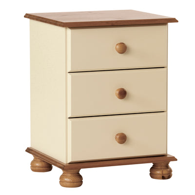 Copenhagen 3 Drawer Bedside in Cream/Pine
