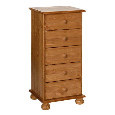 Copenhagen 5 Drawer Narrow Chest in Pine
