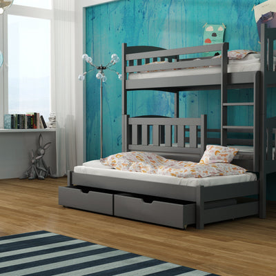 Wooden Bunk Bed Anka with Trundle and Storage