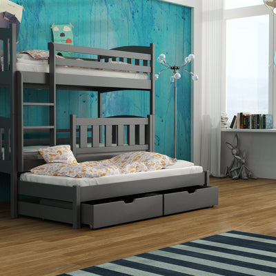 Wooden Bunk Bed Anka with Trundle and Storage