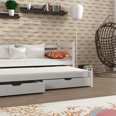 Wooden Double Bed Tosia with Trundle and Storage