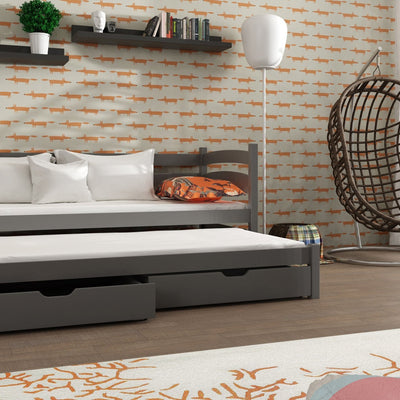 Wooden Double Bed Tosia with Trundle and Storage