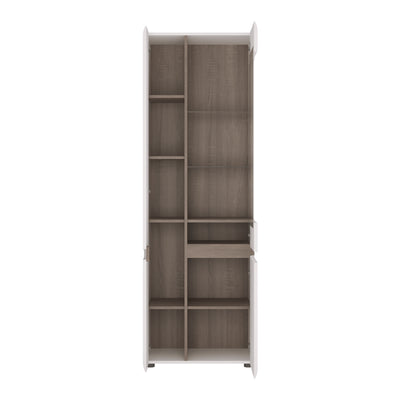 Chelsea Living Tall Glazed Narrow Display unit (LHD) in white with an Truffle Oak Trim