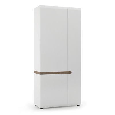 Chelsea Bedroom 2 door wardrobe in white with an Truffle Oak Trim
