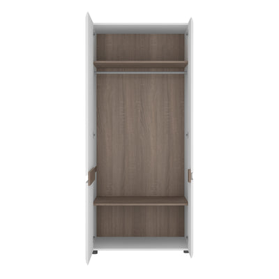 Chelsea Bedroom 2 door wardrobe in white with an Truffle Oak Trim