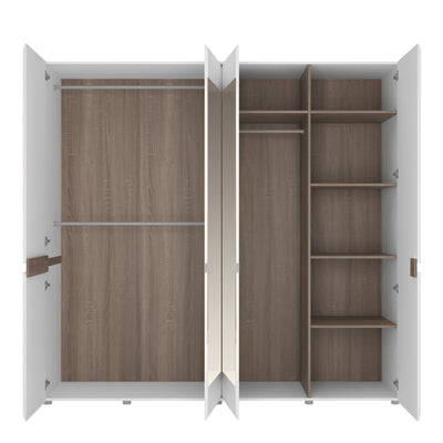 Chelsea Bedroom 4 Door wardrobe with mirrors in white with an Truffle Oak Trim
