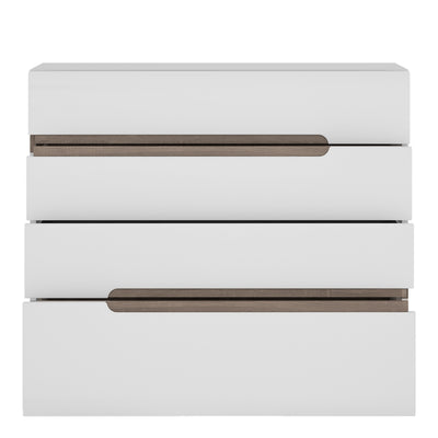 Chelsea Bedroom 4 drawer chest in white with an Truffle Oak Trim