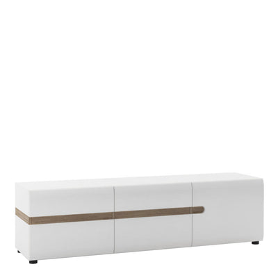 Chelsea Living Wide 3 door TV Unit in white with an Truffle Oak Trim