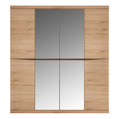Kensington 4 Door Wardrobe with 2 Mirror doors in Oak
