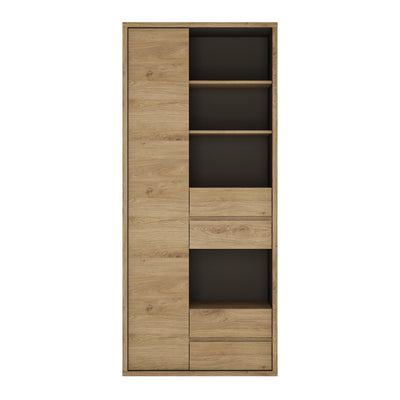 Shetland Tall wide 1 door 4 drawer bookcase in Shetland Oak