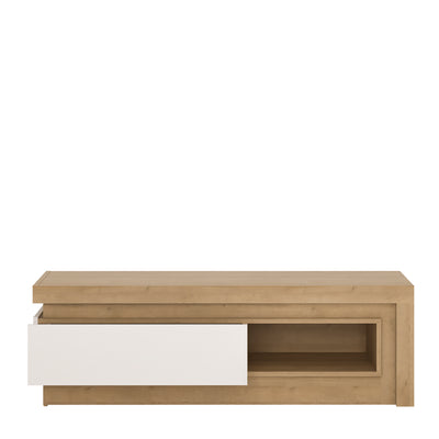 Lyon 1 drawer TV cabinet with open shelf (including LED lighting) in Riviera Oak/White High Gloss