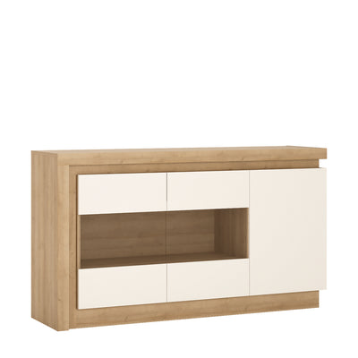 Lyon 3 door glazed sideboard (including LED lighting) in Riviera Oak/White High Gloss