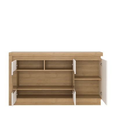 Lyon 3 door glazed sideboard (including LED lighting) in Riviera Oak/White High Gloss