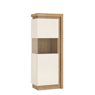 Lyon Narrow display cabinet (LHD) 164.1cm high (including LED lighting) in Riviera Oak/White High Gloss