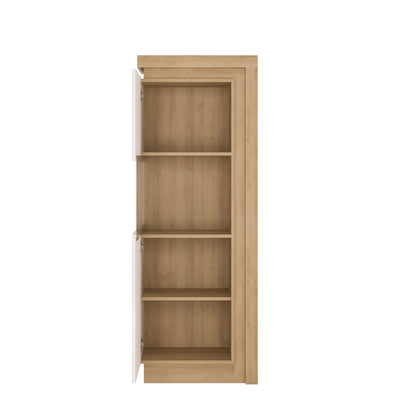 Lyon Narrow display cabinet (LHD) 164.1cm high (including LED lighting) in Riviera Oak/White High Gloss