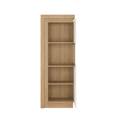 Lyon Narrow display cabinet (RHD) 164.1cm high (including LED lighting) in Riviera Oak/White High Gloss