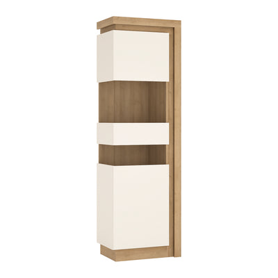 Lyon Tall narrow display cabinet (LHD) (including LED lighting) in Riviera Oak/White High Gloss