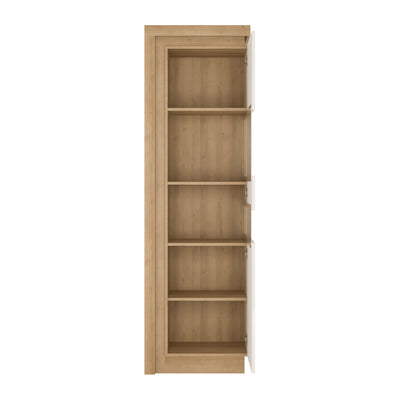 Lyon Tall narrow display cabinet (RHD) (including LED lighting) in Riviera Oak/White High Gloss