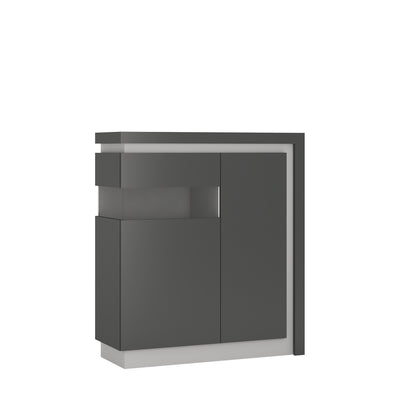 Lyon 2 door designer cabinet (LH) (including LED lighting) in Platinum/Light Grey Gloss