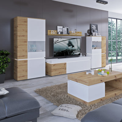 Luci 1 door 2 drawer 180 cm wide TV unit (including LED lighting) in White and Oak
