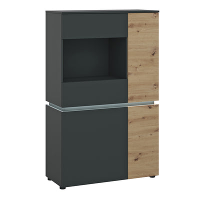 Luci 4 door low display cabinet (including LED lighting) in Platinum and Oak
