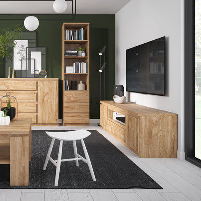 Fribo Tall narrow 1 door 3 drawer cupboard Golden Ribbeck Oak