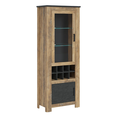 Rapallo 2 door display cabinet with wine rack in Chestnut/Dark Matera