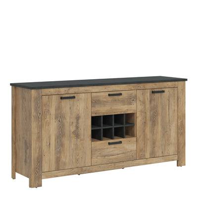Rapallo 2 door 2 drawer sideboard with wine rack in Chestnut/Dark Matera