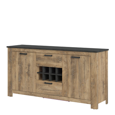 Rapallo 2 door 2 drawer sideboard with wine rack in Chestnut/Dark Matera