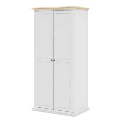 Paris Wardrobe with 2 Doors in White and Oak