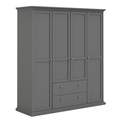 Paris Wardrobe with 4 Doors & 2 Drawers in Matt Grey