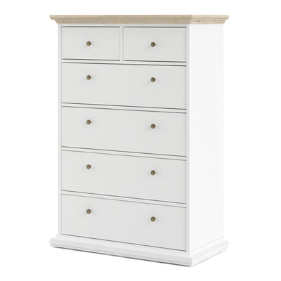 Paris Chest of 6 Drawers in White and Oak