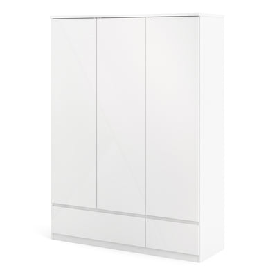 Naia Wardrobe with 3 doors + 2 drawers in White High Gloss