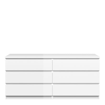 Naia Wide Chest of 6 Drawers (3+3) in White High Gloss