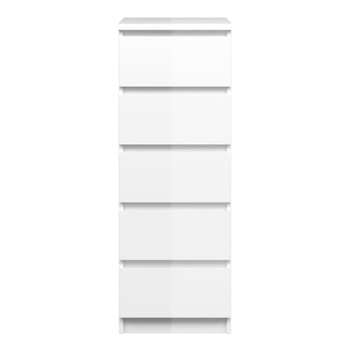 Naia Narrow Chest of 5 Drawers in White High Gloss
